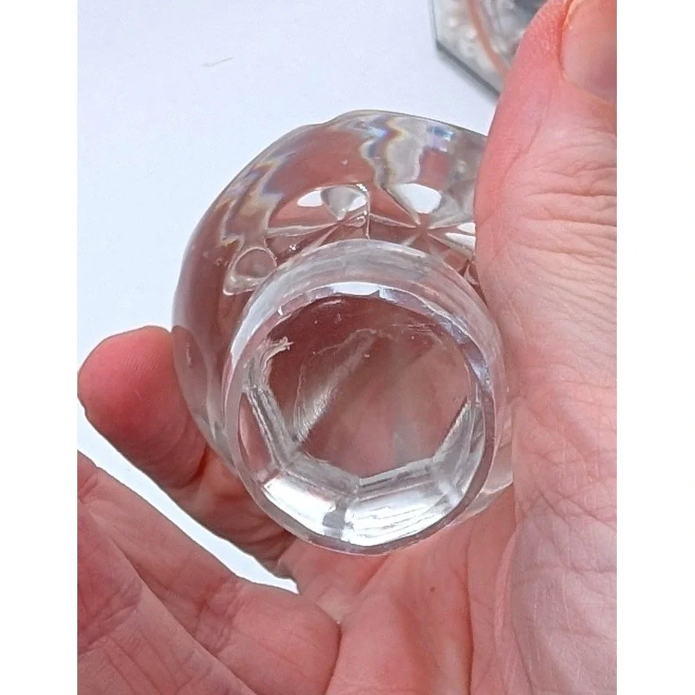 Vintage Cut Glass Decanter with Faceted Orb Stopper Clear Crystal Style 12.5